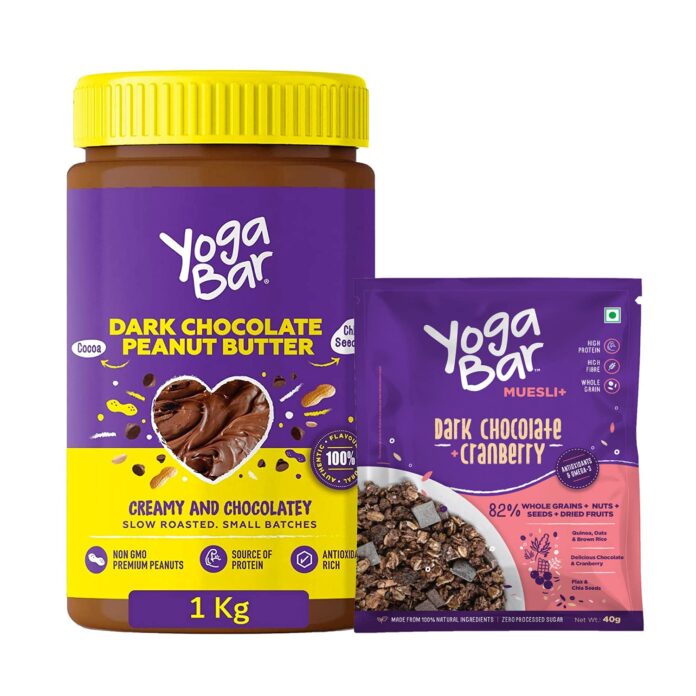 Yogabar Peanut Butter and Muesli Combo | Dark Chocolate Peanut Butter - 1kg | Dark Chocolate Muesli - 40gm | @239