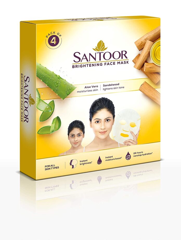 Santoor Brightening Sheet Mask Aloe & Sandal, Sandalwood, 17 ml, 4 Count @198